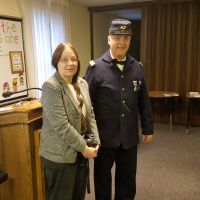 Photo of two JCNYGS members standing side by side with one member dressed in a historic uniform